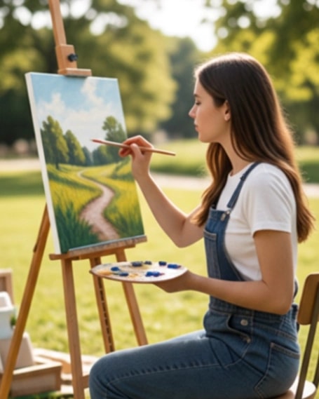 Someone painting at an easel outdoors
